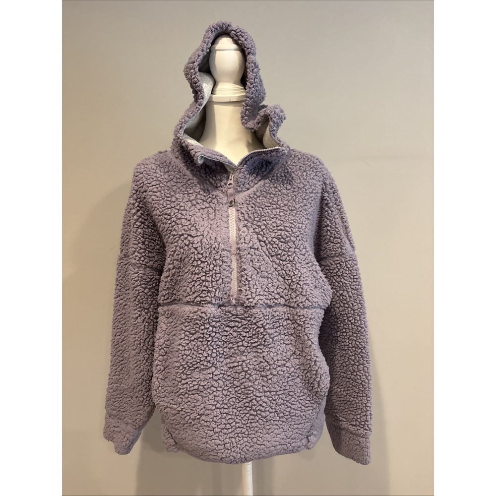 Prana Polar Escape Sherpa Fleece Hoodie Purple Half Zip Pullover Small